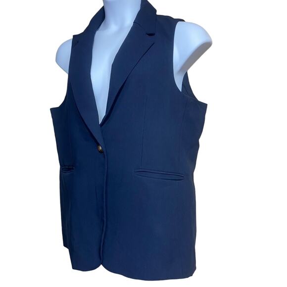 Rachel Zoe navy blue single button sleeveless blazer with pockets - Large - Picture 4 of 10